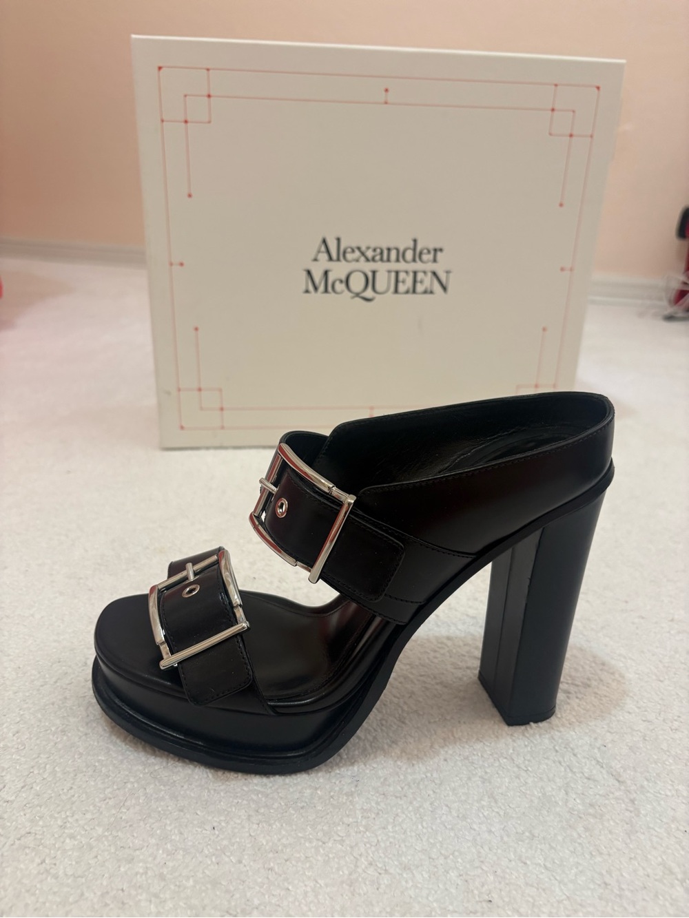 Alexander McQueen Black Leather Platform Buckle Heels - Picture 9 of 14